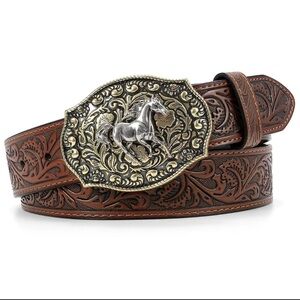 Brown Leather Belt with Gold Buckle